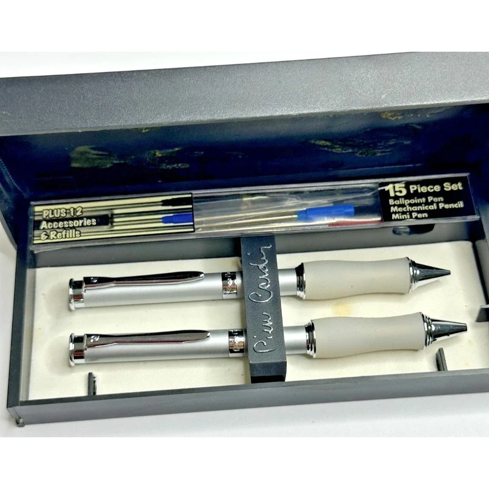 Pierre Cardin Comfort Grip Silver Tone Pen pencil Set Mechanical Refills
